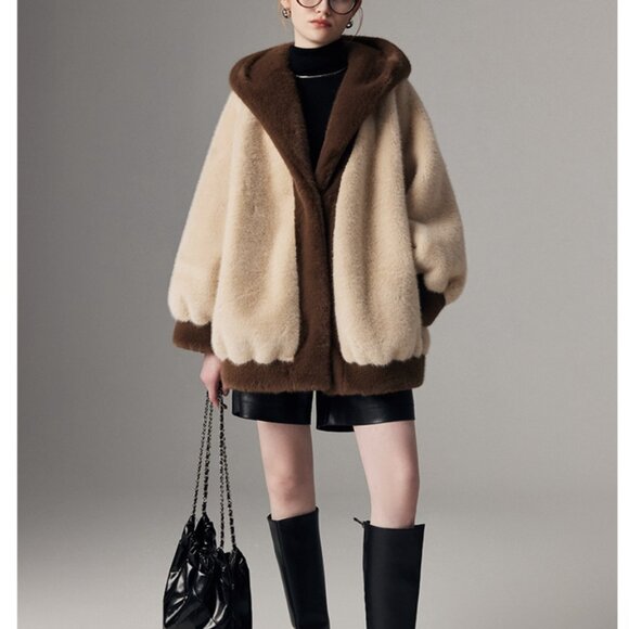 Jackets & Blazers - Luxury Look Brown & Beige Reversible Plush Faux Fur Coat